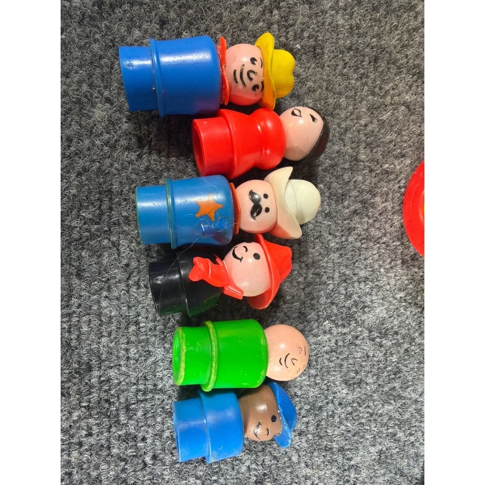 Vintage Fisher Price Little People Vehicle Lot Helicopter Tractor Forklift 6 Fig
